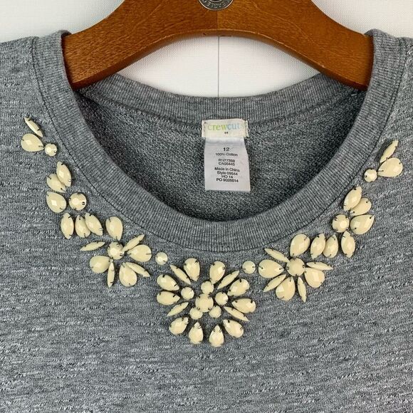Crewcuts Girls Terry Pullover Beaded Necklace Jersey Short sleeve Dress Grey 12 - Picture 4 of 9